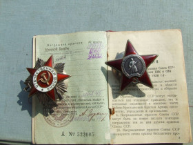 СРСР СССР ^/--/^ Комплект орденов КЗ- 1 997 786 и ВОВ- 821643 и орд.Ленина -378582 нагр. 1945 г. на Антипов М. ^_^^^ Комплект орденів КЗ- 1 997 786 і ВВВ- 821643 і орд.Леніна -378582 нагр. 1945 на Антипов М. - фото фото фото