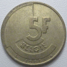 Бельгія Бельгия ^/--/^ Бельгія 5 франків 1986 року Belgie 42880 ^_^^^ Бельгия 5 франков 1986 года Belgie 42880 - фото фото фото