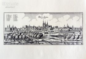 Картини, Гравюри, Живопис та Графіка Картины, Гравюры, Живопись и Графика ^/--/^ Старинная гравюра на бумаге верже Вид на Галле, 1653, M. Merian ^_^^^ Старовинна гравюра на папері верже Вид на Галле, 1653, M. Merian - фото фото фото