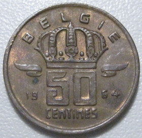 Бельгія Бельгия ^/--/^ Бельгія 50 сантимів 1964 року Belgie 42426 ^_^^^ Бельгия 50 сантимов 1964 года Belgie 42426 - фото фото фото