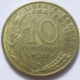 Франція Франция ^/--/^ Франція 10 сантимів 1977 року #6 /--/ П /--/ 1335 ^_^^^ Франция 10 сантимов 1977 года #6 /--/ П /--/ 1335 - фото фото фото