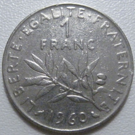 Франція Франция ^/--/^ Франція 1 франк 1960 року 43688 ^_^^^ Франция 1 франк 1960 года 43688 - фото фото фото