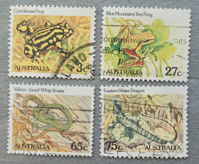 Фауна Фауна ^/--/^ Австралия 1982 г - Австралийские животные. Земноводные и пресмыкающиеся, гаш ^_^^^ Австралія 1982 — Австралійські тварини. Земноводні і плазуни, гаш - фото фото фото