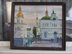 Картини, Гравюри, Живопис та Графіка Картины, Гравюры, Живопись и Графика ^/--/^ Зас. худ.укр. ЦИБЕРЕ В. раз.75 х 65 см. х.м 1989 г. Закарпатская школа. Церква в центре Киева. ^_^^^ Зас. худ.укр. ЦИБЕРЕ В. раз.75 х 65 см. х.м 1989 р. Закарпатська школа. Церква в центрі Києва. - фото фото фото
