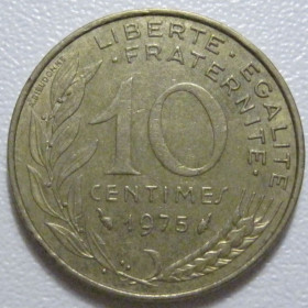 Франція Франция ^/--/^ Франція 10 сантимів 1975 року 43501 ^_^^^ Франция 10 сантимов 1975 года 43501 - фото фото фото