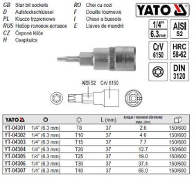 Викрутки Отвертки ^/--/^ Головка торцевая вставка TORX 1/4 Т /--/ 25 /--/ х /--/ 37 мм YATO YT-04305 ^_^^^ Головка торцева вставка TORX 1/4&amp;quot; Т /--/ 25 /--/ х /--/ 37 мм Польща YATO YT-04305 - фото фото фото
