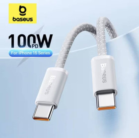 Зарядні пристрої Зарядные устройства ^/--/^ Провід Baseus USB Type-C  Type-C 100 /--/ W PD, 1 /--/ м, швидка зарядка (Білий) ^_^^^ Провод Baseus USB Type-C Type-C 100 /--/ W PD, 1 /--/ м, быстрая зарядка (Белый) - фото фото фото