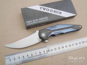 Ножі, мультітули Ножи, мультитулы ^/--/^ TwoSun TS /--/ 426-color-Titanium+Micarta-Grey, N /--/ 690 Satin, Tepe Design, Flipper, KVT Ceramic Ball Bearing, Outdoor, Tactical, EDC, Frame Lock - фото фото фото