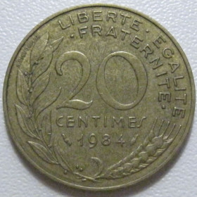 Франція Франция ^/--/^ Франція 20 сантимів 1984 року 43623 ^_^^^ Франция 20 сантимов 1984 года 43623 - фото фото фото