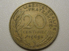 Франція Франция ^/--/^ Франция 20 сантимов 1969 года 38115 ^_^^^ Франція 20 сантимів 1969 року 38115 - фото фото фото