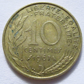 Франція Франция ^/--/^ Франція 10 сантимів 1967 року #6 /--/ П /--/ 1322 ^_^^^ Франция 10 сантимов 1967 года #6 /--/ П /--/ 1322 - фото фото фото