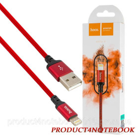 Кабелі Кабели ^/--/^ Кабель HOCO X /--/ 14 Times Speed USB to iP 2 /--/ A, 2 /--/ m, nylon, aluminum connectors Black-red - фото фото фото