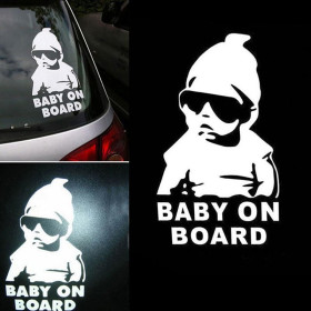 Наліпки, емблеми Наклейки, эмблемы ^/--/^ Наклейка Baby on board Белая светоотражающая на авто ^_^^^ Наклейка Baby on board Біла світловідбивна на авто - фото фото фото