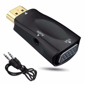 Шлейфи, перехідники Шлейфы, переходники ^/--/^ Адаптер-переходник HDMI - VGA с аудиовыходом, конвертер-преобразователь с поддержкой HD 1080 /--/ P + аудиокабель 3.5 мм, черный ^_^^^ Адаптер-перехідник HDMI - VGA з аудіовиходом, конвертер-перетворювач з підтримкою HD 1080 /--/ P + аудіокабель 3.5 мм, чорний - фото фото фото