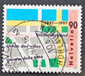 Швейцарія Швейцария ^/--/^ Швейцария 1997 г - 100-летие Союза швейцарских городов, гаш ^_^^^ Швейцарія 1997 р - 100-річчя Союзу швейцарських міст, гаш - фото фото фото