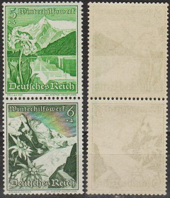 Третій Рейх (-) Третий Рейх (-) ^/--/^ 1938 - Рейх - Зимова допомога - Пейзажі S 245 5 + 6 Mi.677 678 ** ^_^^^ 1938 - Рейх - Зимняя помощь - Пейзажи S 245 5 + 6 Mi.677 678 - фото фото фото
