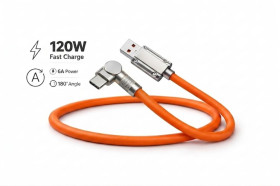 Кабелі Кабели ^/--/^ Кабель USB Type-C 120 /--/ W 6 /--/ A швидка зарядка 180° поворот з підсвіткою ^_^^^ Кабель USB Type-C для быстрого заряжания 120 W 6 A оранжевый, с подсветкой. Поворотный 180° силиконовый - фото фото фото