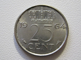 Нідерланди Нидерланды ^/--/^ Нидерланды 25 центов 1964 года #35162 ^_^^^ Нідерланди 25 центів 1964 року #35162 - фото фото фото