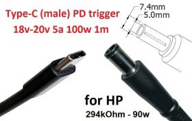Інше Другое ^/--/^ Кабель-переходник триггер PD 18-20 /--/ v Type-C (max 5 /--/ a, 100 /--/ w) на 7.4 /--/ x /--/ 5.0 /--/ mm (+pin) 1 /--/ m з USB Type-C (male) - фото фото фото