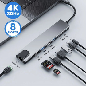 Кабелі та перехідники Кабели и переходники ^/--/^ USB-C концентратор хаб Type C OEM 8 в 1 USB HUB to HDMI HDTV PD USB C USB 3.0 SD TF RJ /--/ 45 LAN ^_^^^ Концентратор хаб Type C OEM 8 в 1 USB HUB to HDMI HDTV PD USB C USB 3. 0 SD TF RJ /--/ 45 LAN - фото фото фото