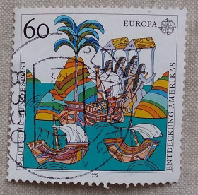 Сучасні з  року Современные с  года ^/--/^ Германия 1992 г - Europa  (C.E.P.T.) Открытие Америки, гаш ^_^^^ Німеччина 1992 р - Europa (C.E.P.T.) Відкриття Америки, гаш - фото фото фото