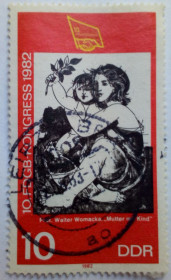 НДР, ФРН ГДР, ФРГ ^/--/^ ГДР 1982 Конгресс, 10 Pfg, гашеная ^_^^^ НДР 1982 Конгрес, 10 Pfg, гашена - фото фото фото