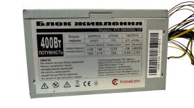 Блоки живлення Блоки питания ^/--/^ Б/У Блок живлення FrimeCom ATX-SM /--/ 400 /--/ BL 12 /--/ F / 400 /--/ W / PCI-E 6+2 pin / 3×SATA / 1×Molex / 20+4 pin / CPU 4+4 pin / 120 мм код.Q /--/ 975 - фото фото фото