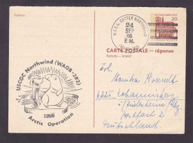 Тематичні колекції Тематические коллекции ^/--/^ Арктика . Германия 1966 г  ПК с ОМ - СГ- ответ  - гашение на ледоколе США - WAGB-282 - ^_^^^ Німеччина 1966 р ПК з ОМ - СГ - відповідь - гасіння на криголамі США - WAGB-282 - - фото фото фото