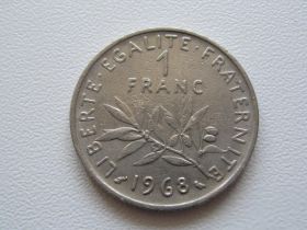 Франція Франция ^/--/^ Франция 1 франк 1968 года 24357 ^_^^^ Франція 1 франк 1968 24357 - фото фото фото