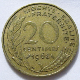 Франція Франция ^/--/^ Франція 20 сантимів 1968 року #6 /--/ П /--/ 1393 ^_^^^ Франция 20 сантимов 1968 года #6 /--/ П /--/ 1393 - фото фото фото