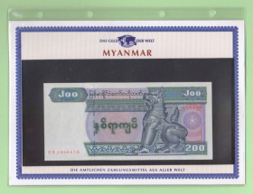 М'янма Мьянма ^/--/^ МЬЯНМА банкнота 200 кьят UNC из серии «Das Geld Der Welt» + сертификат + альбомный лист М&amp;apos;ЯНМА ^_^^^ банкнота 200 к'ят UNC із серії «Das Geld Der Welt» + сертифікат + альбомний лист М&amp;apos;ЯНМА - фото фото фото