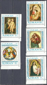 ОАЕ ОАЭ ^/--/^ Аджман 1968 живопись Рафаэль Джотто Ботичелли 5 /--/ м. ^_^^^ Аджман 1968 живопис Рафаель Джотто Ботічеллі 5 /--/ м. - фото фото фото