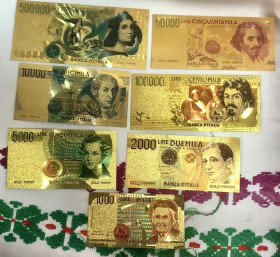 Інше Другое ^/--/^ Сувенірна банкнота.  Італія, золото, пластик  (комплект) ^_^^^ Сувенирная банкнота. Италия, золото, пластик (комплект) - фото фото фото