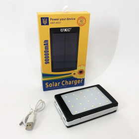 Зовнішні акумулятори (Power Bank) Внешние аккумуляторы (Power Bank) ^/--/^ Power Bank Solar 90000 mAh мобільне зарядне з сонячною панеллю та лампою,                              (реальна ємність не відома). - фото фото фото