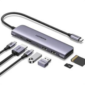 Зарядні пристрої Зарядные устройства ^/--/^ UGREEN Revodok USB-C хаб 7-в-1 с высокоскоростным считывателем карт SD/TF, 4 /--/ K HDMI, портами передачи ^_^^^ UGREEN Revodok USB-C хаб 7-в-1 з високошвидкісним зчитувачем карт SD/TF, 4 /--/ K HDMI, портами передачі - фото фото фото