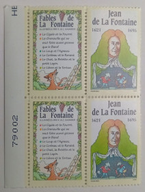 Франція Франция ^/--/^ Франция Жан де Лафонтен  (Jean de La Fontaine), квартблок, неофициал, редкий, MNH ^_^^^ Франція Жан де Лафонтен (Jean de La Fontaine), квартблок, неофіційний, рідкісний, MNH - фото фото фото