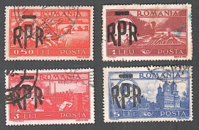 Румунія Румыния ^/--/^ Румыния  (1948) Провозглашение Народной республики. Надпечатки ^_^^^ Румунія (1948) Проголошення Народної республіки. Надпечатки - фото фото фото