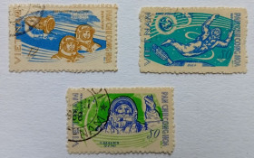 В'єтнам Вьетнам ^/--/^ Северный Вьетнам 1965 Космос, 3 марки, гашеные ^_^^^ Північний В'єтнам 1965 Космос, 3 марки, гашені - фото фото фото
