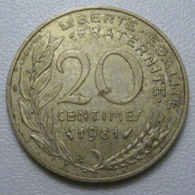 Франція Франция ^/--/^ Франція 20 сантимів 1981 року 42058 ^_^^^ Франция 20 сантимов 1981 года 42058 - фото фото фото