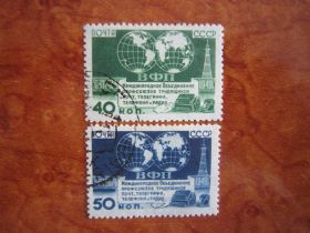 СРСР - СССР - ^/--/^ СССР. 1950 3 АПРЕЛЯ.  МЕЖДУНАРОДНОЕ ОБЪЕДИНЕНИЕ ПРОФСОЮЗОВ РАБОТНИКОВ СВЯЗИ ВФП ^_^^^ СРСР. 1950 3 квітня. Міжнародний об'єднання профспілок працівників зв'язку ВФП - фото фото фото