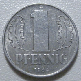 НДР, ФРН ГДР, ФРГ ^/--/^ Німеччина - НДР 1 пфеніг 1964 року 43290 ^_^^^ Германия - ГДР 1 пфениг 1964 года 43290 - фото фото фото