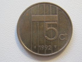 Нідерланди Нидерланды ^/--/^ Нидерланды 5 центов 1992 года 32337 ^_^^^ Нідерланди 5 центів 1992 року 32337 - фото фото фото