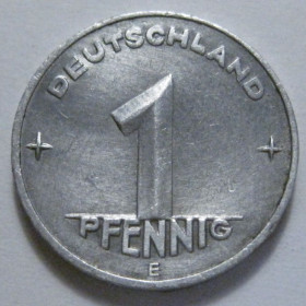 НДР, ФРН ГДР, ФРГ ^/--/^ Німеччина 1 пфеніг 1949 року E 41291 ^_^^^ Германия 1 пфенниг 1949 года E 41291 - фото фото фото