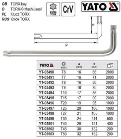 Ключі Ключи ^/--/^ Ключ TORX Г-образный CrV Т /--/ 40 26 /--/ х /--/ 124 мм YATO YT-05501 ^_^^^ Ключ TORX Г-подібний CrV Т /--/ 40 26 /--/ х /--/ 124 мм YATO Польща YT-05501 - фото фото фото