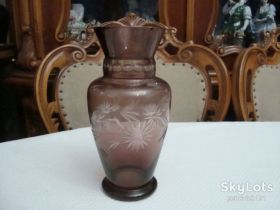 Кухонне начиння, посуд, столове срібло Кухонная утварь, посуда, столовое серебро ^/--/^ Старинная Ваза Резьба Цветное Стекло СССР 1950 годов ^_^^^ Старовинна Ваза Різьба Кольорове скло СРСР 1950 років - фото фото фото