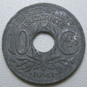 Франція Франция ^/--/^ Франція 10 сантимів 1941 року 41971 ^_^^^ Франция 10 сантимов 1941 года 41971 - фото фото фото