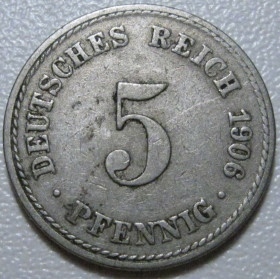 Німецька імперія (-) Германская империя (-) ^/--/^ Германия 5 пфеннигов 1906 года A #2668 ^_^^^ Німеччина 5 пфенігів 1906 року A #2668 - фото фото фото