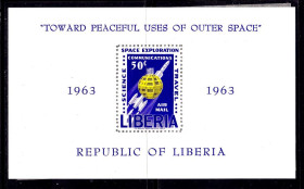 Освоєння космосу Освоение космоса ^/--/^ Космос . Либерия  1963 г  MNH - блок - мирный космос ^_^^^ Ліберія 1963 MNH - блок - мирний космос - фото фото фото