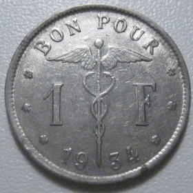 Бельгія Бельгия ^/--/^ Бельгія 1 франк 1934 року Belgique 42220 ^_^^^ Бельгия 1 франк 1934 года Belgique 42220 - фото фото фото