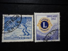 Південна Америка Южная Америка ^/--/^ Чили  1966 20 cts Чемпионат мира по лыжам, 1967 1 /--/ E – 50-летие of Lions International. ^_^^^ Чилі 1966 20 cts Чемпіонат світу з лиж, 1967 1 /--/ E - 50-річчя of Lions International. - фото фото фото